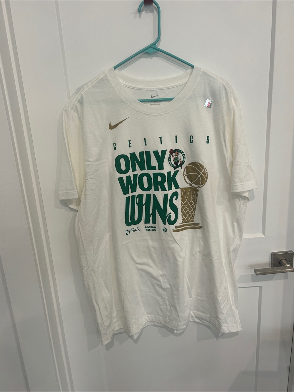 Nike White Boston Celtics "Only Work Wins" Official NBA Graphic Finals Tee XXL